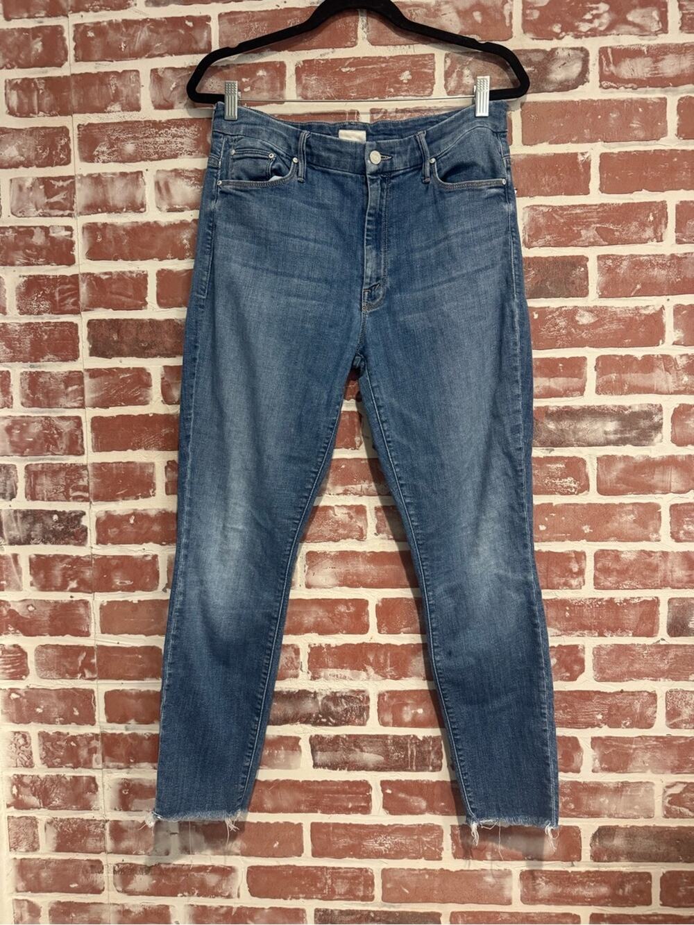 Mother Looker Ankle Fray Jeans 31 High Rise One Smart Cookie Raw Hem